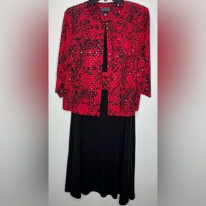 Jessica Howard Red and Black Sleeveless Dress w/Long Sleeved Coordinating Jacket